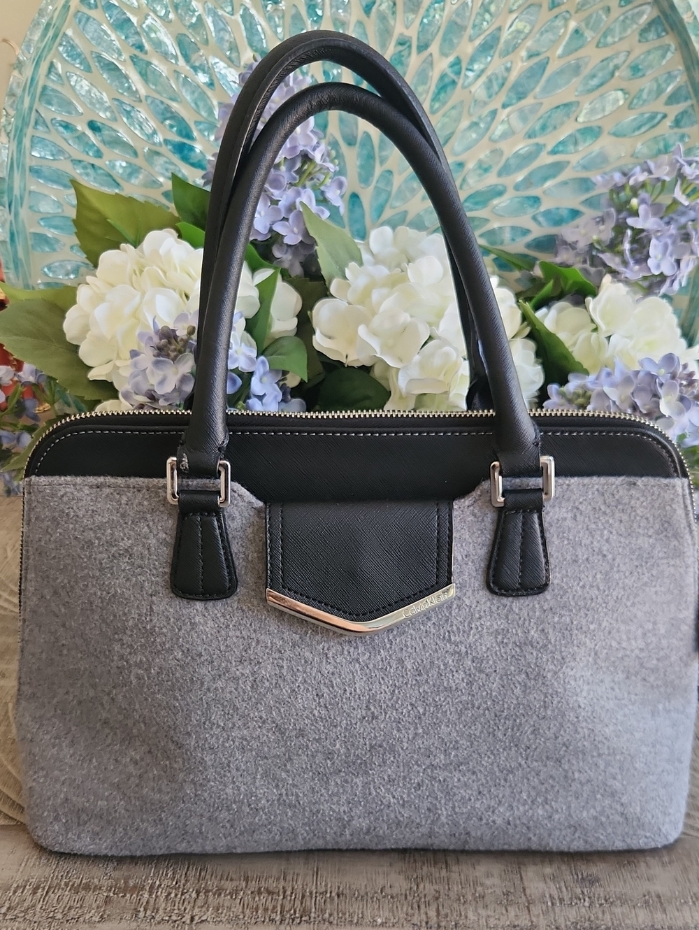 Calvin Klein Gray and Black Felt Satchel